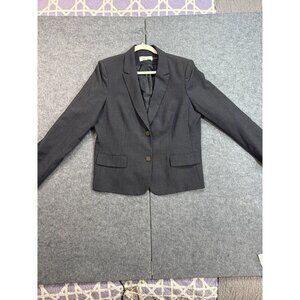Calvin Klein Blazer Jacket Women's 16 Black Stretch Peak Lapels Single Breasted